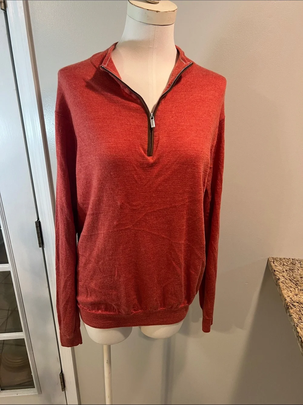 Peter Millar autumn crest  1/4 zip burnt orange merino wool lightweight sweater